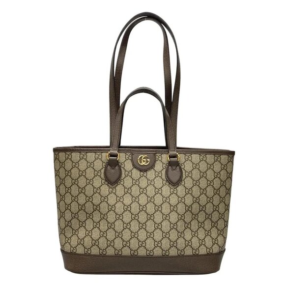 Auth GUCCI Ophidia/GG Supreme Dark Brown Beige PVC Leather Tote Bag - Picture 1 of 14